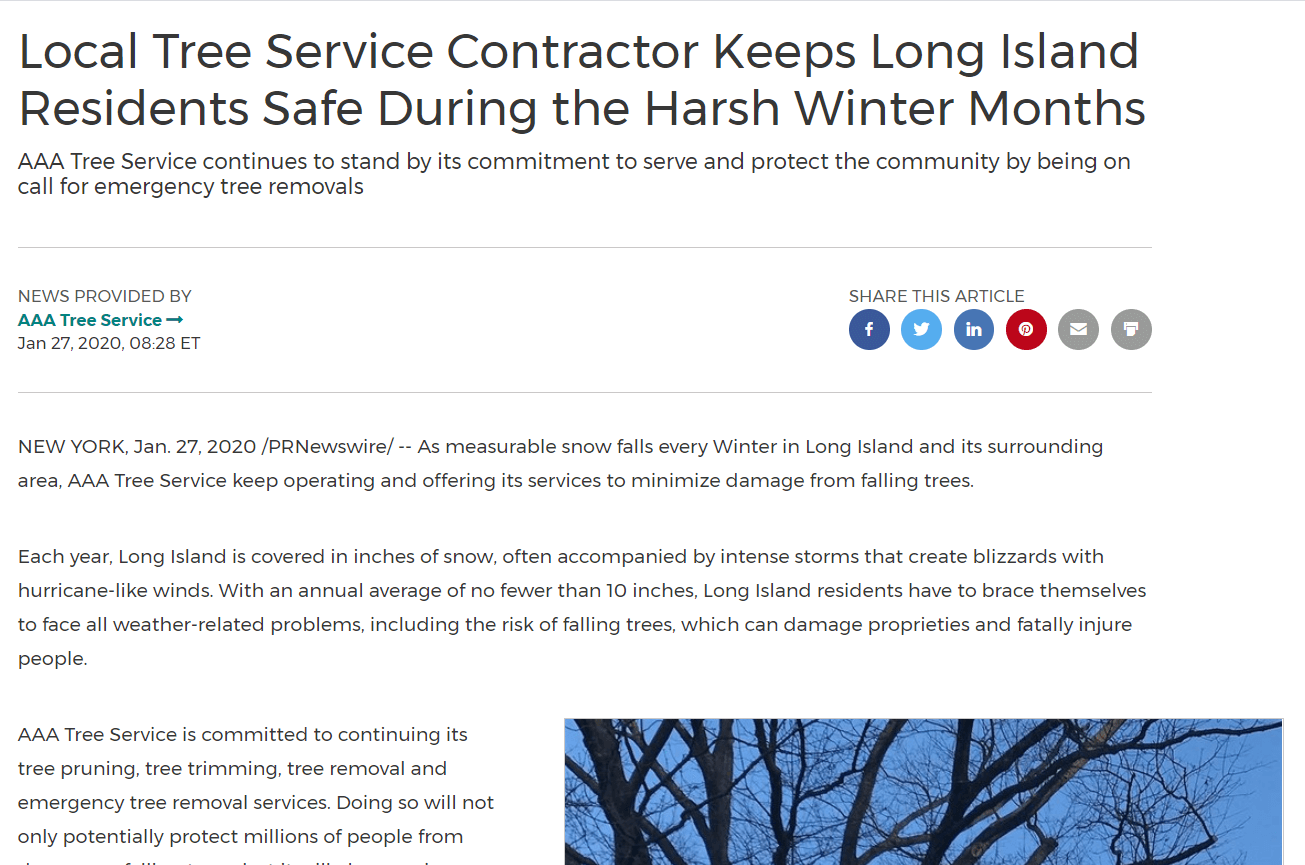 Emergency tree removal press release