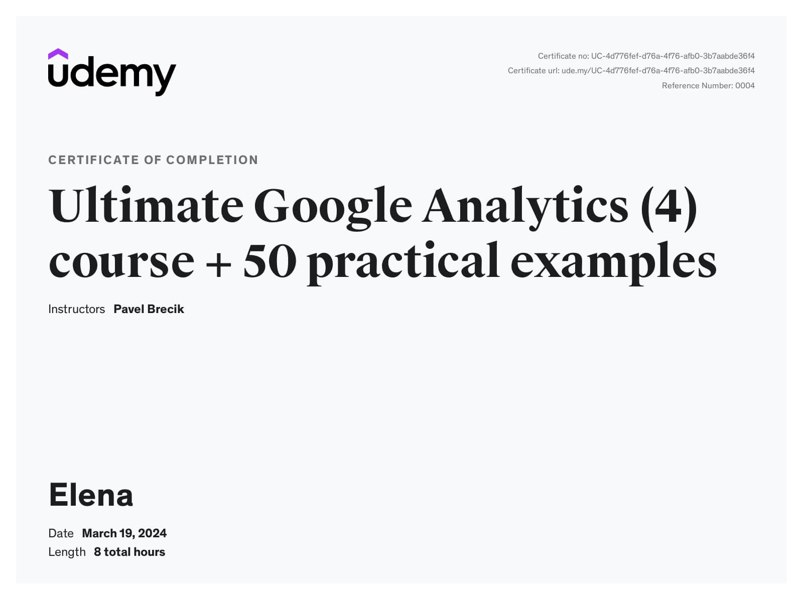 Udemy Google Analytics 4 (GA4) Course